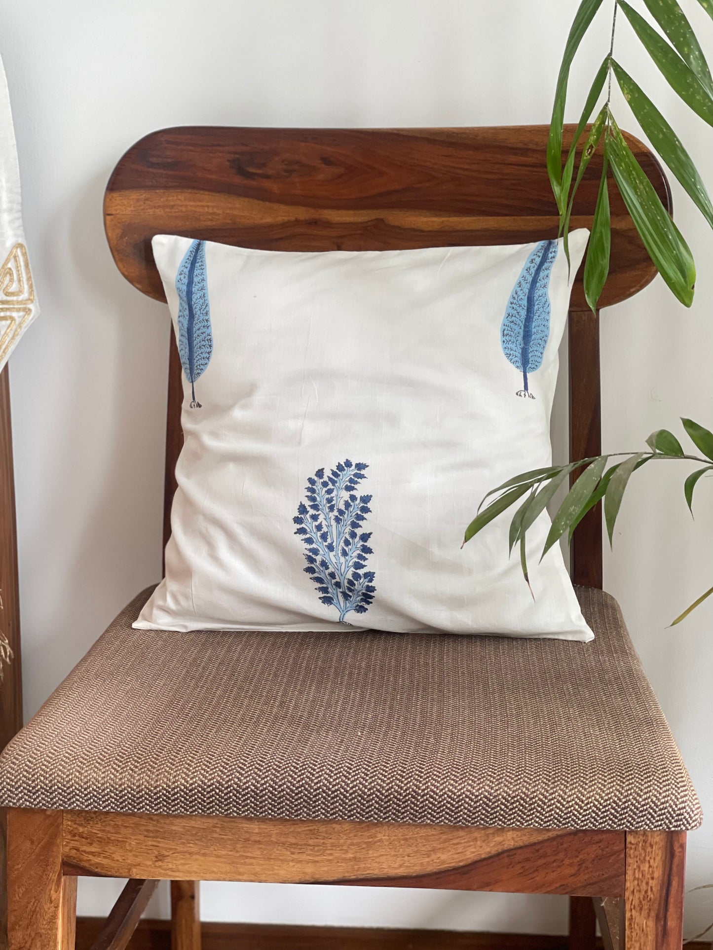 Blue Palm Cushion Cover (Set of 2) (16'x16')