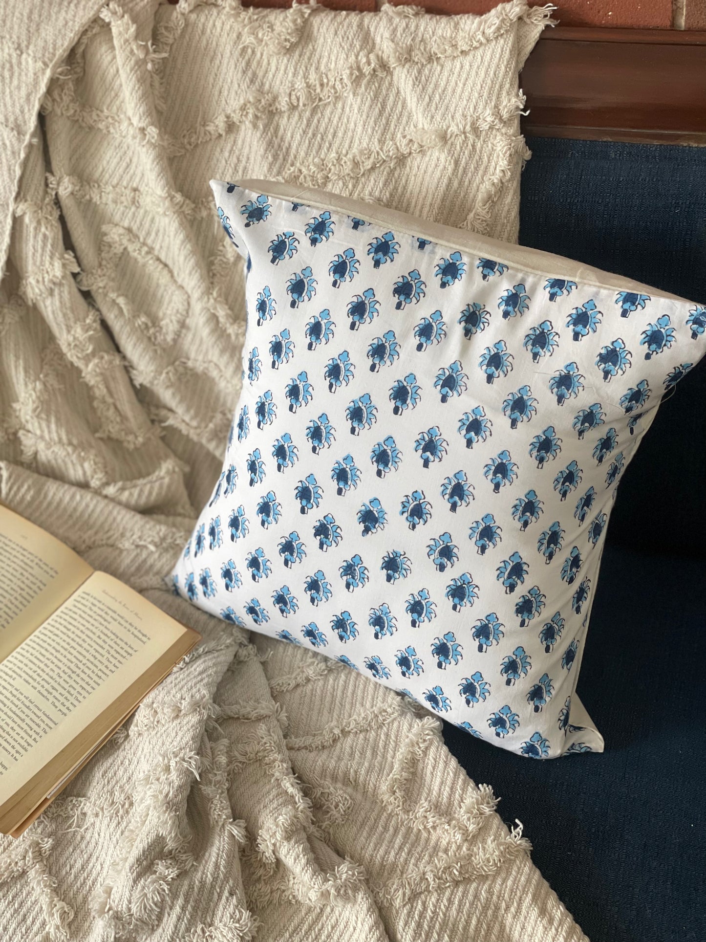 Blue Floral Booti Cushion Covers (Set of 2) (16'x16')