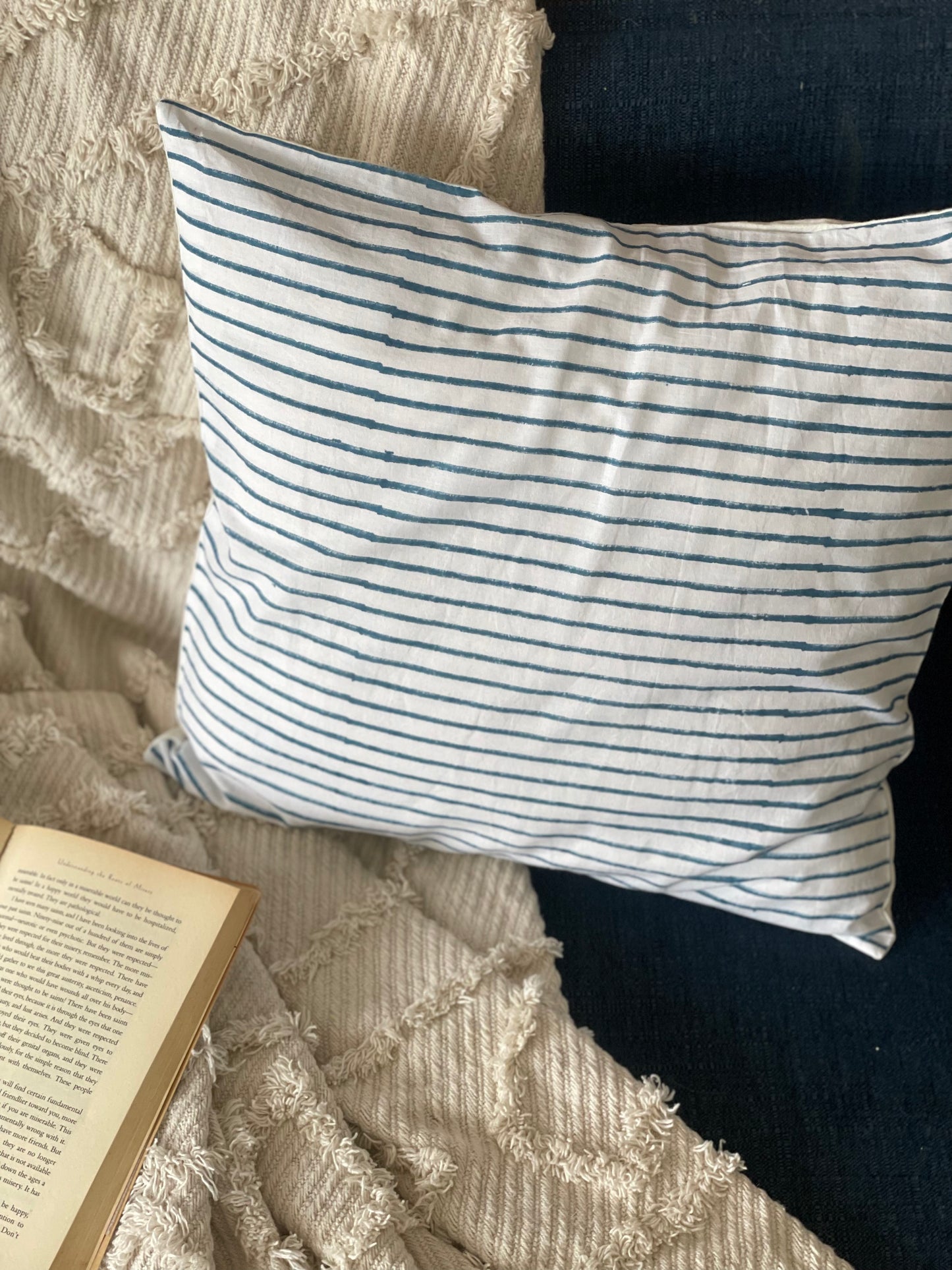 Blue Striped Cushion Cover (Set of 2) (16'x16')