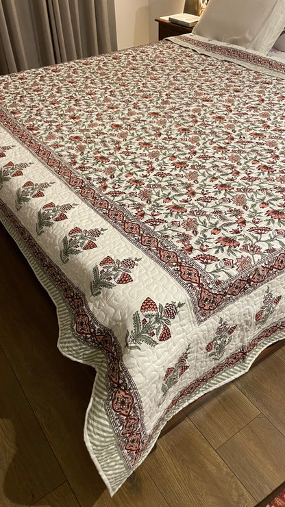 Red Forest Quilted Bed Cover - King Size