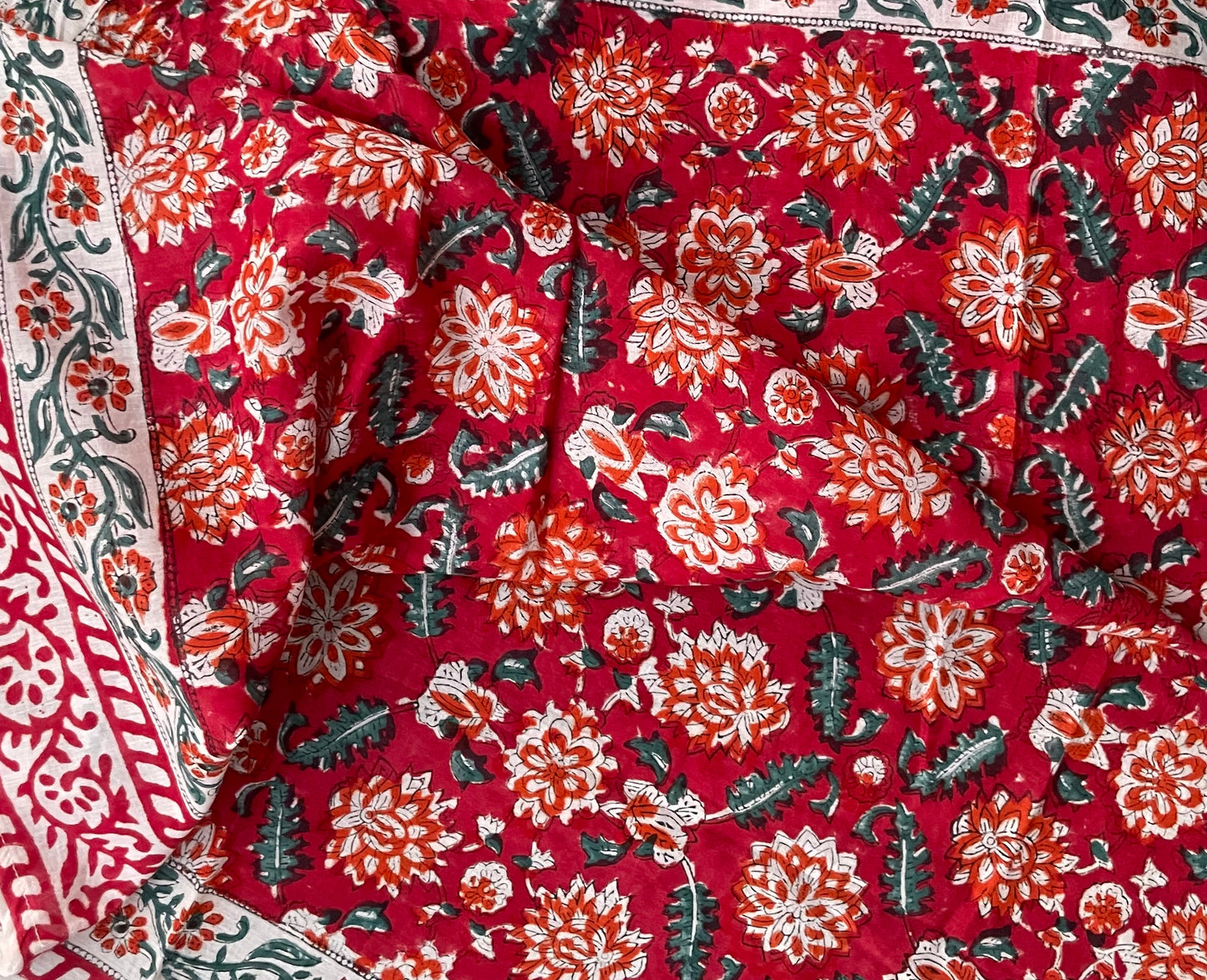 Red Floral - Hand Blocked Scarf