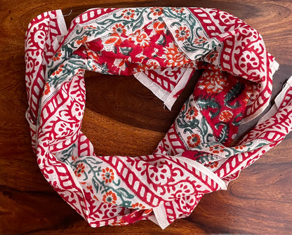 Red Floral - Hand Blocked Scarf