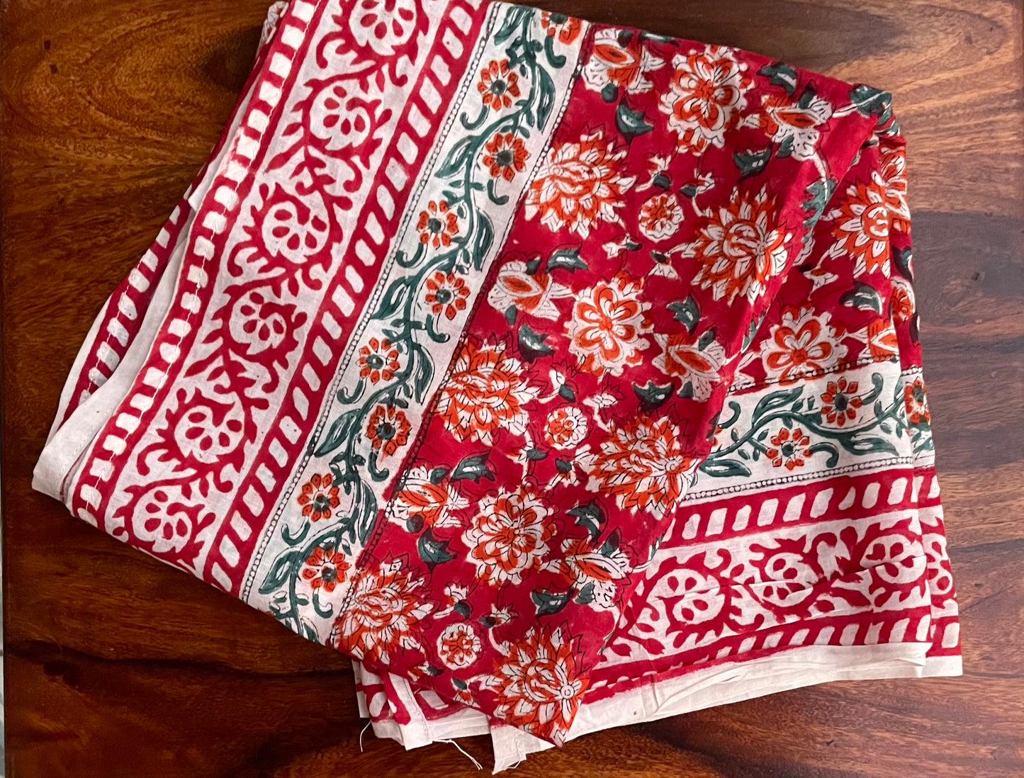 Red Floral - Hand Blocked Scarf