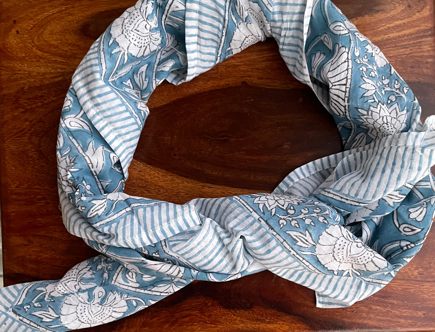 Ocean Blue Floral- Hand Blocked Scarf