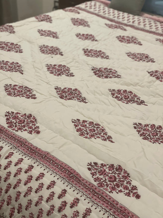 Deep Red Floral Double Quilt