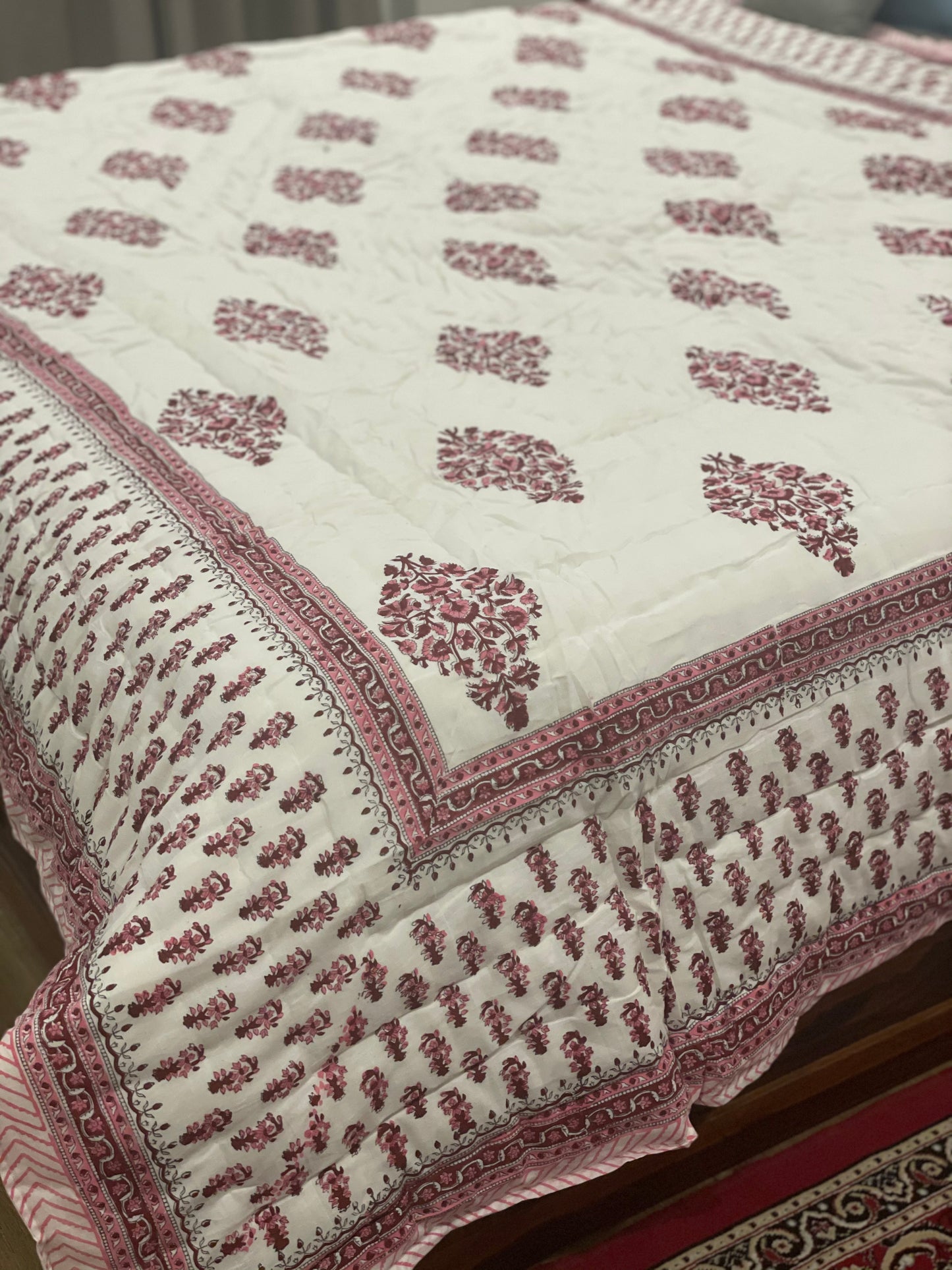 Deep Red Floral Double Quilt