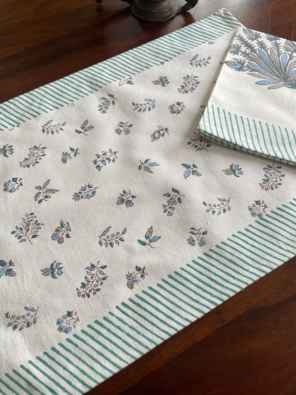 Green Leafy Motif Table Mat with Napkins - Table of Six