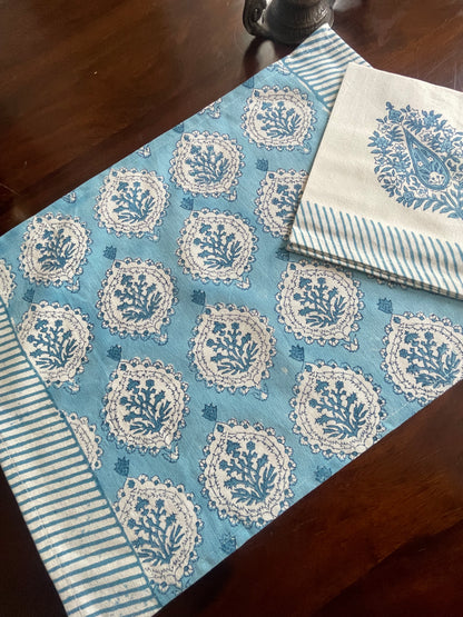 Blue Domed Floral Table Mat with Napkins - Table of Six