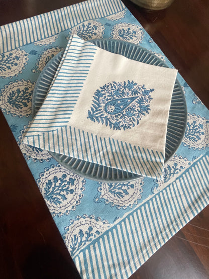 Blue Domed Floral Table Mat with Napkins - Table of Six