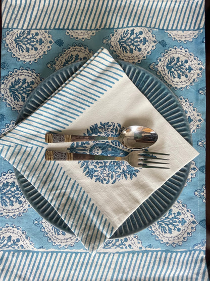 Blue Domed Floral Table Mat with Napkins - Table of Six