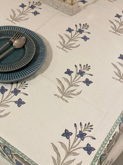 Blue Ogee Print Table Cover - Six Seater