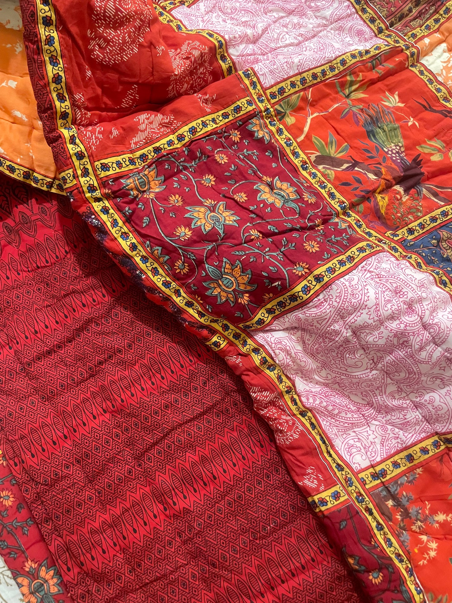 Red Patchwork Double Quilt - Reversible