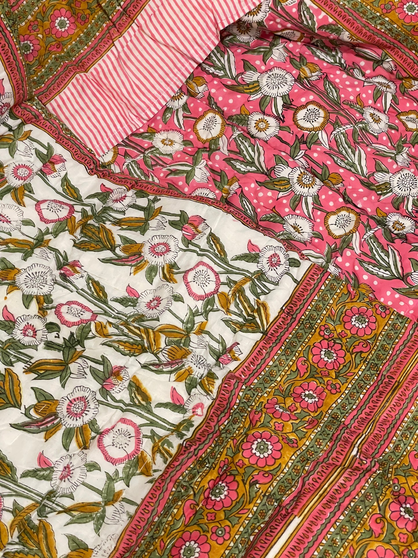 Pink Botanical Double Quilt - Reversible