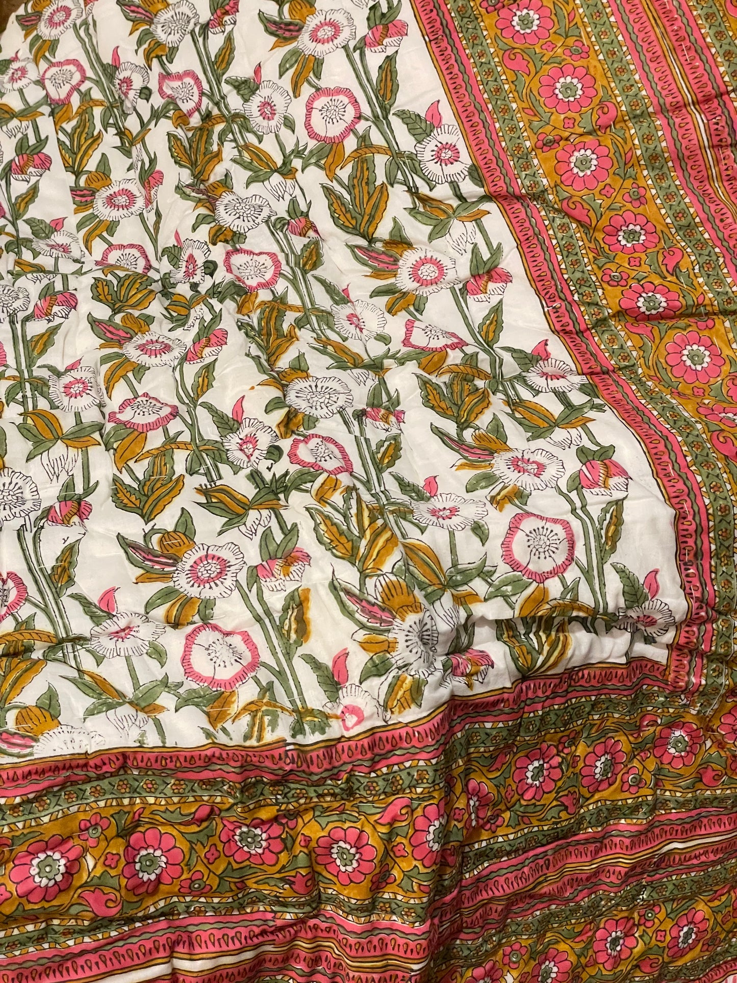 Pink Botanical Double Quilt - Reversible