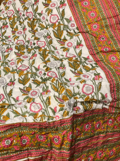 Pink Botanical Double Quilt - Reversible