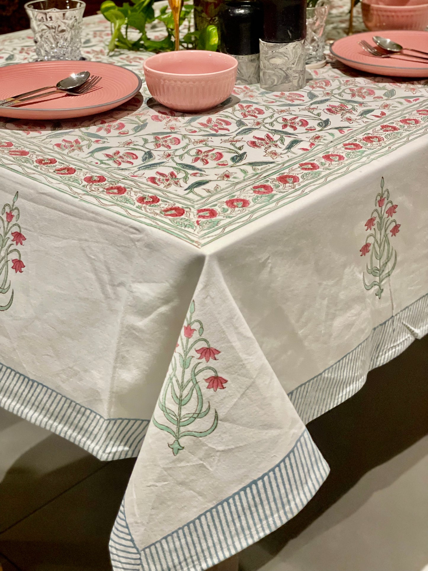 Peach Floral Palette Table Cover - Six Seater