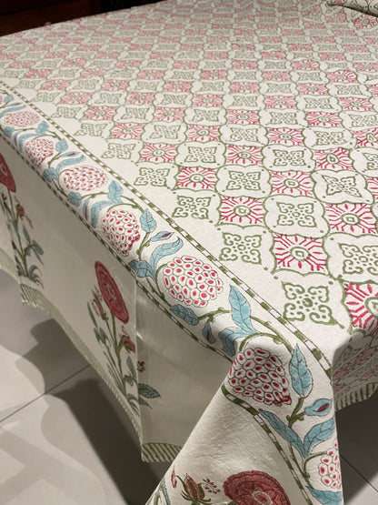 Ajrakh Inspired Floral Table Cover - Six Seater