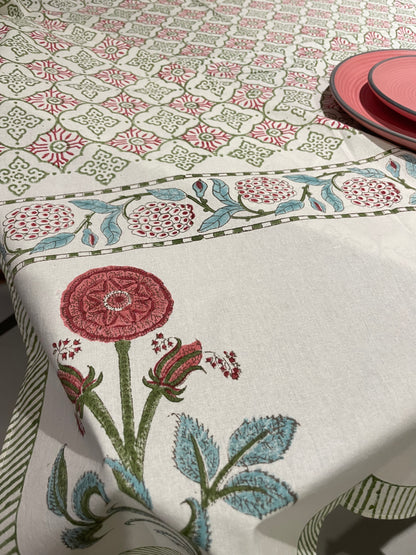 Ajrakh Inspired Floral Table Cover - Six Seater