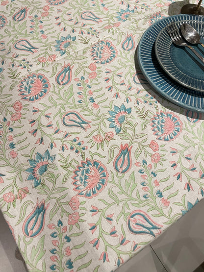 Watercolor Floral Pattern Table Cover - Six Seater