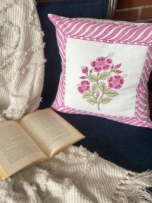 Pink Hibiscus Cushion Cover