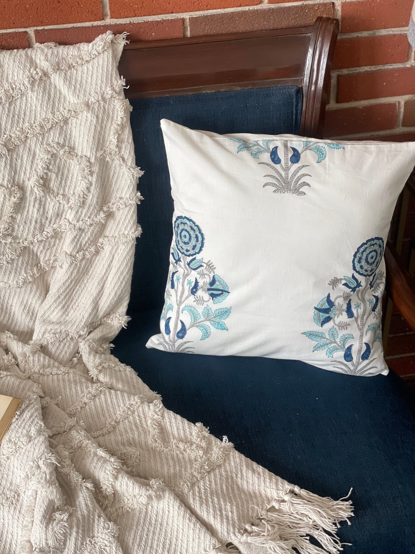 Blue Shrubs Cushion Cover