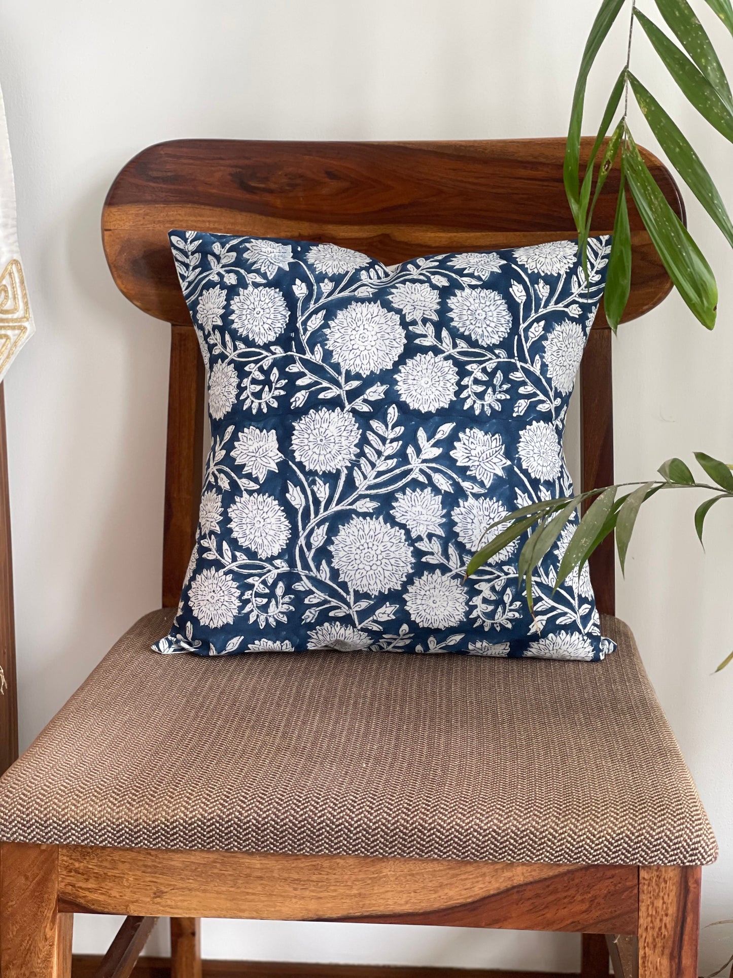 Blue Floral Jaal Cushion Cover