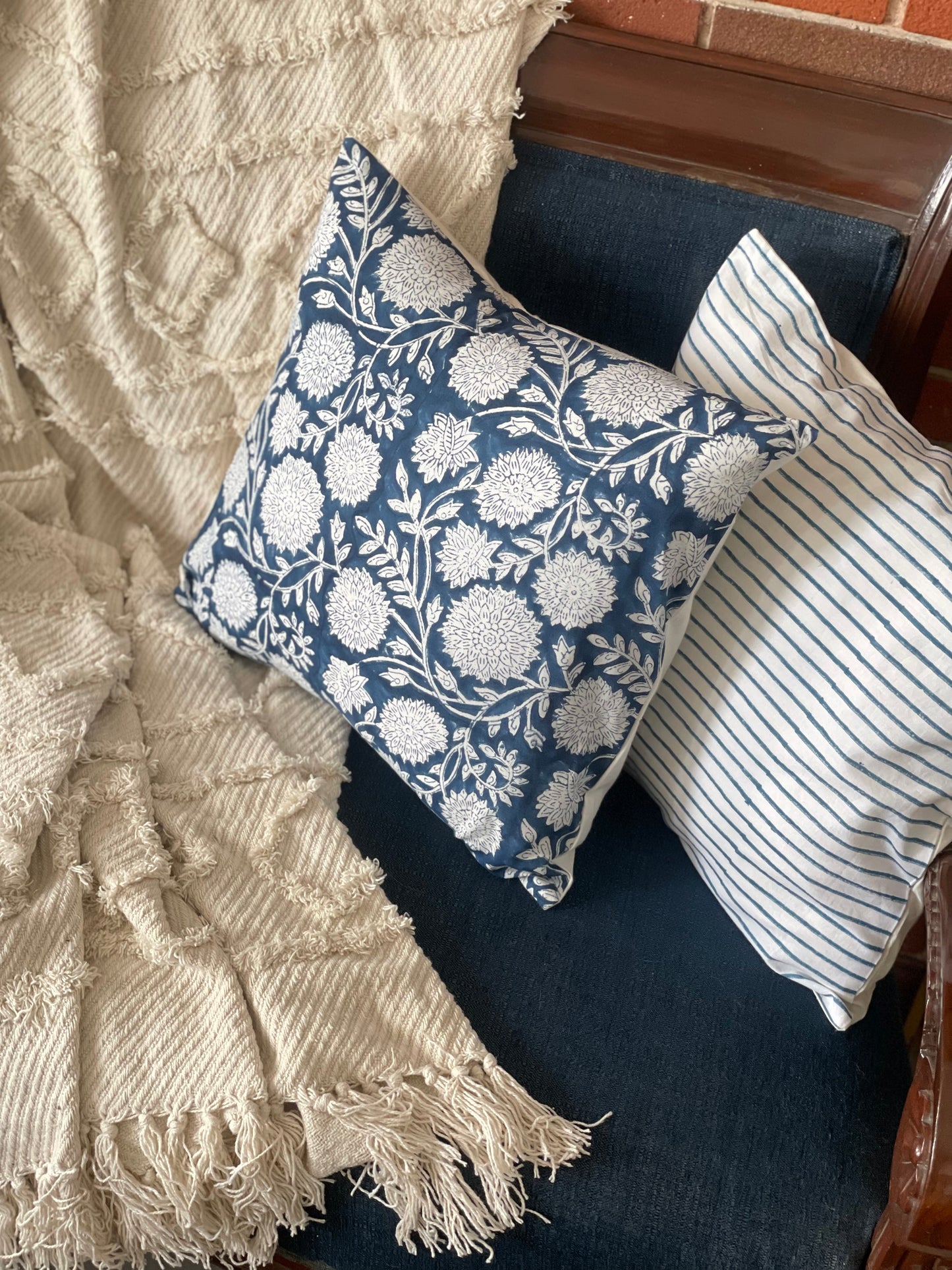 Blue Floral Jaal Cushion Cover