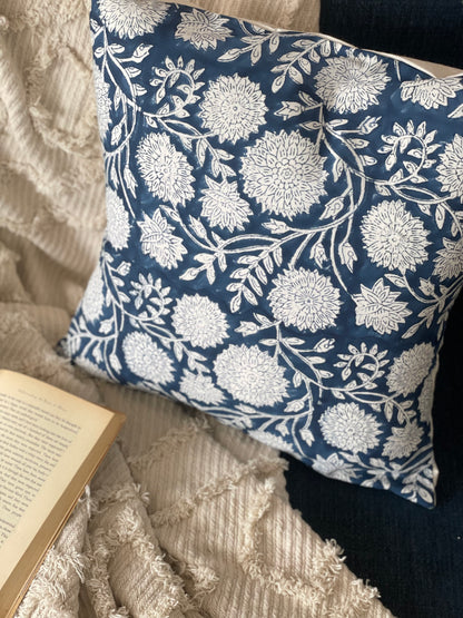 Blue Floral Jaal Cushion Cover