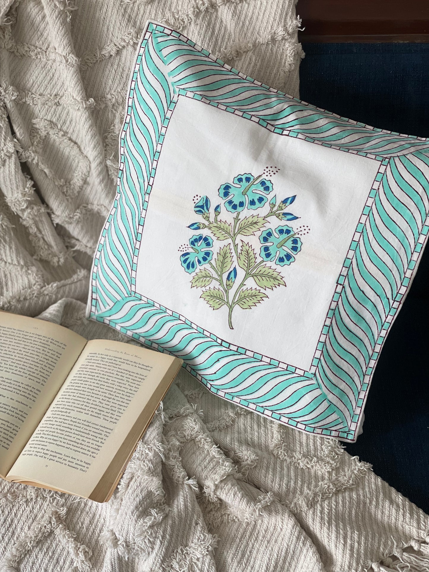 Sea Green Hibiscus Cushion Cover