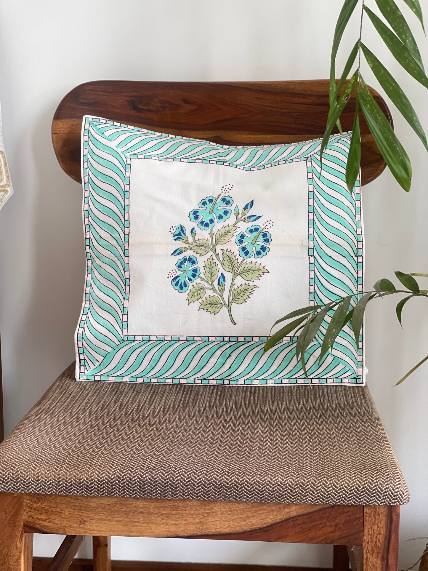 Sea Green Hibiscus Cushion Cover