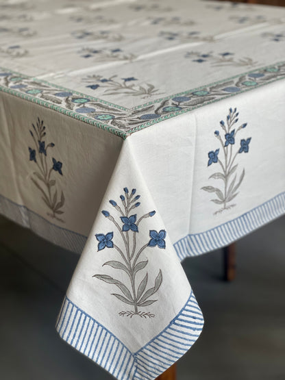 Blue Ogee Print Table Cover - Six Seater