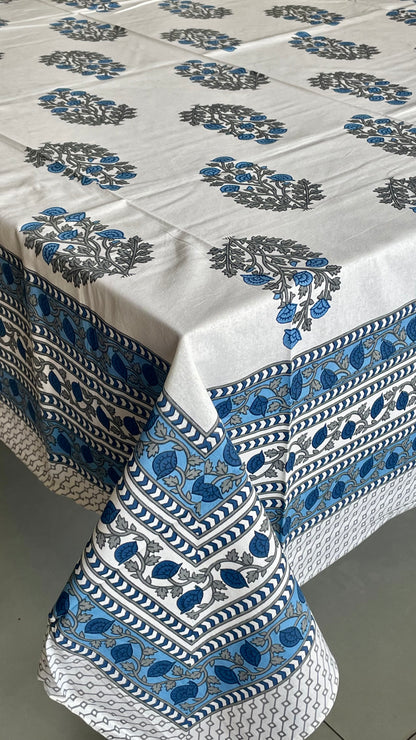 Floral Bush Blue Table Cover With Napkins - Table of Six