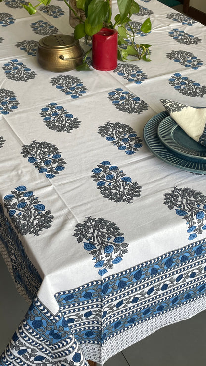 Floral Bush Blue Table Cover With Napkins - Table of Six