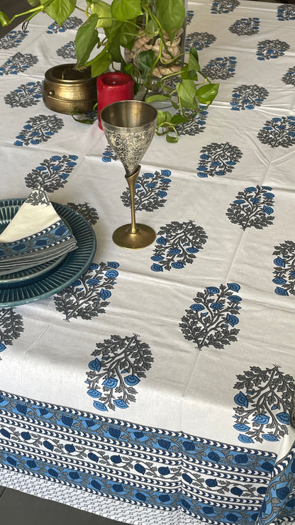 Floral Bush Blue Table Cover With Napkins - Table of Six