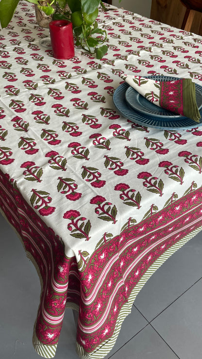 Floral Bush Red Table Cover With Napkins - Table of Six