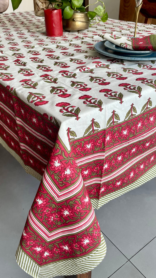 Floral Bush Red Table Cover With Napkins - Table of Six