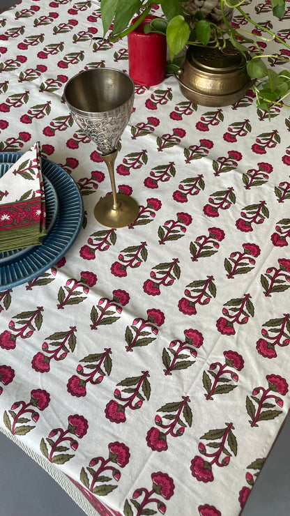 Floral Bush Red Table Cover With Napkins - Table of Six