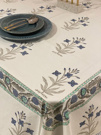 Blue Ogee Print Table Cover - Six Seater