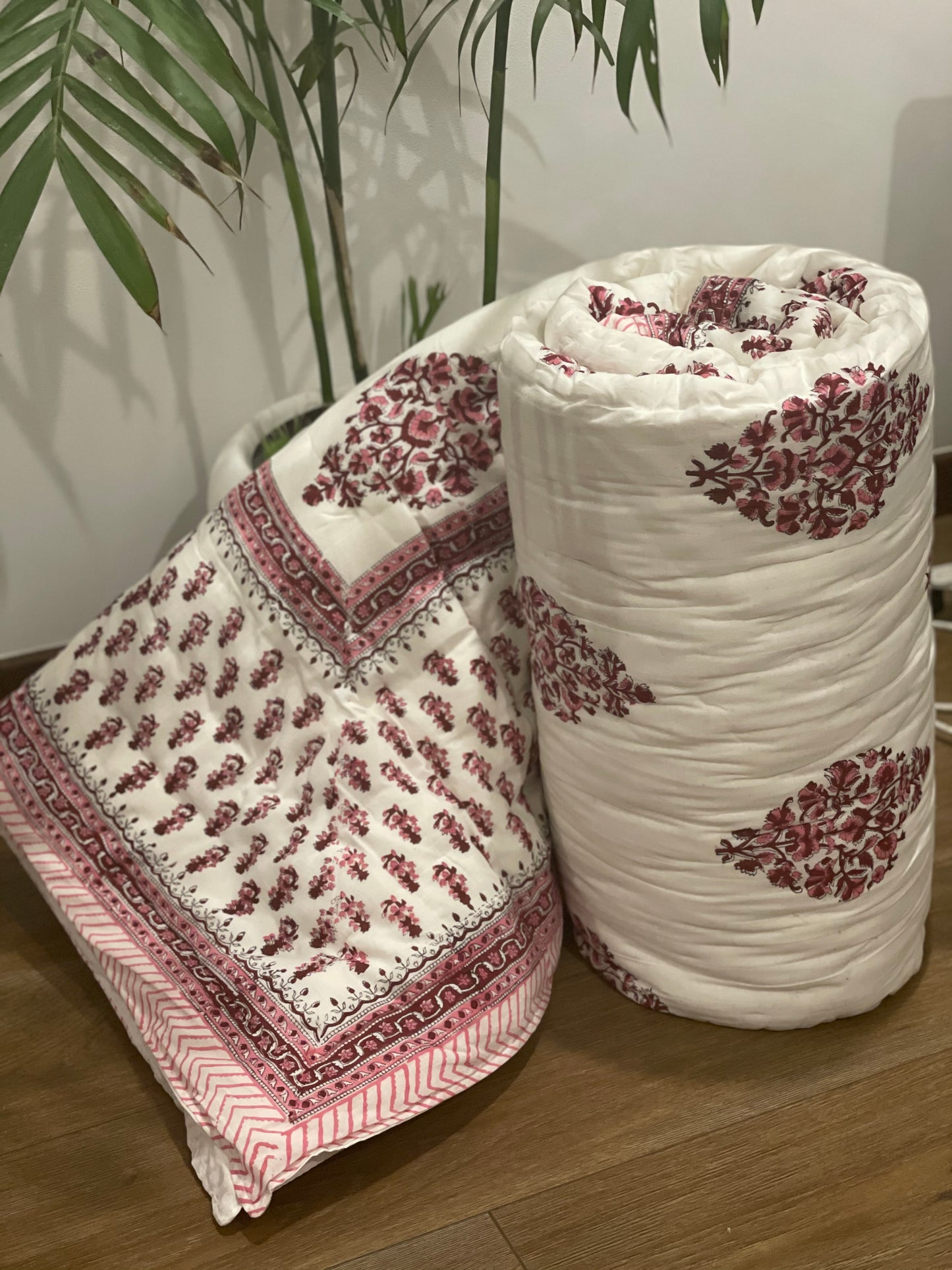 Deep Red Floral Double Quilt